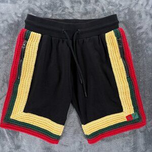 Cookies Shorts Men M Crochet Rasta Trim Black Drawstring Y2K Streetwear Skate